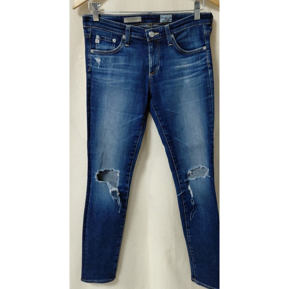 AG Adriano Goldschmied The Legging Ankle Leather Jeans Blue R Slim Size 27R